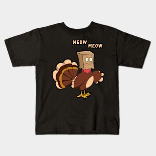 Thanksgiving Cat Fake Cat Meow Thanksgiving Turkey Kids T-Shirt